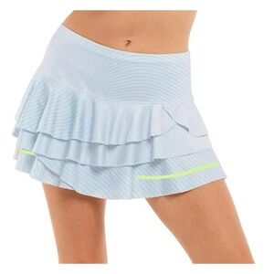 Blue Striped Ruffle Tennis Golf Skirt Built-in Shorts Moisture Wicking Large NEW
